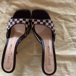 Louis Vuitton Damier  pony hair signature heeled sandals size 38.